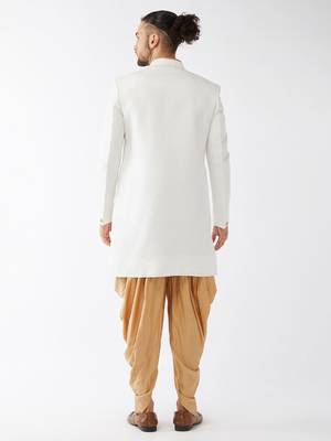Men'S White Polyester Lurex Blend Sherwani Only Top 3