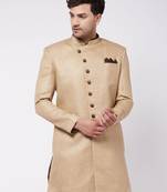 Men'S Beige Polyester Lurex Blend Sherwani Only Top