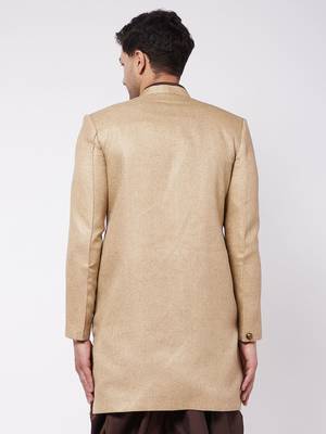 Men'S Beige Polyester Lurex Blend Sherwani Only Top 3