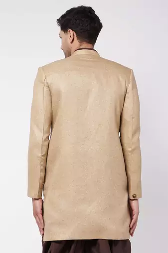 Men'S Beige Polyester Lurex Blend Sherwani Only Top