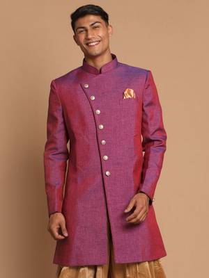Men'S Purple Silk Blend Sherwani Only Top 1