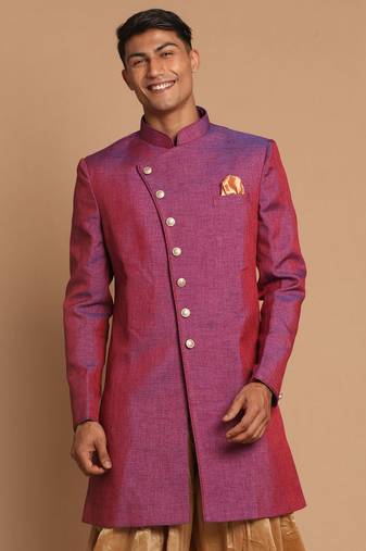 Men'S Purple Silk Blend Sherwani Only Top