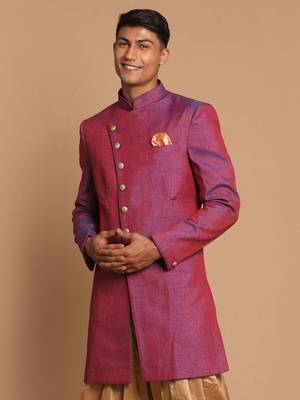Men'S Purple Silk Blend Sherwani Only Top 2
