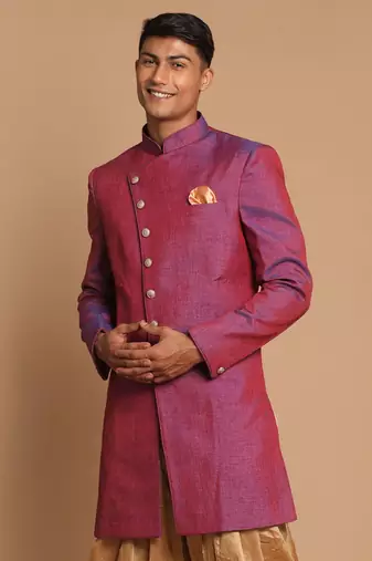 Men'S Purple Silk Blend Sherwani Only Top
