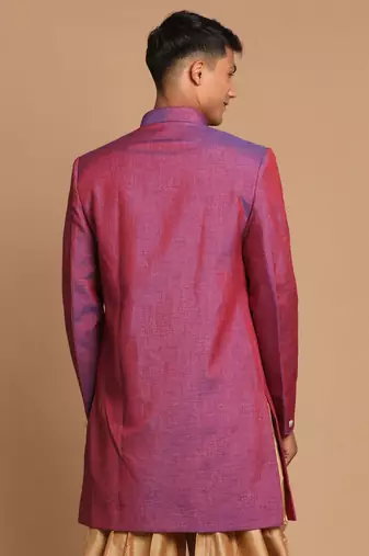 Men'S Purple Silk Blend Sherwani Only Top