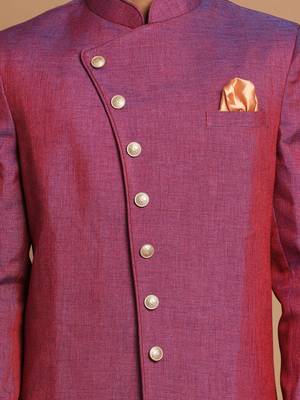 Men'S Purple Silk Blend Sherwani Only Top 4