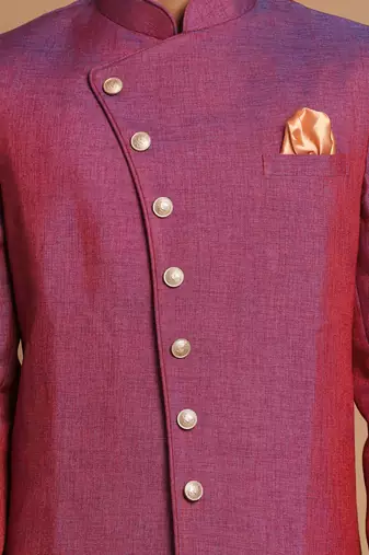 Men'S Purple Silk Blend Sherwani Only Top