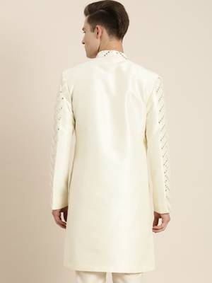 Men'S Cream Silk Blend Sherwani Only Top 3