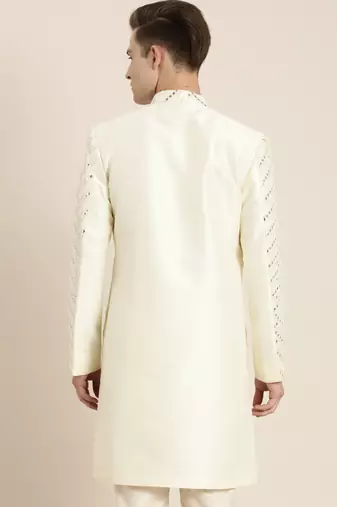 Men'S Cream Silk Blend Sherwani Only Top