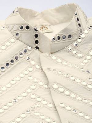 Men'S Cream Silk Blend Sherwani Only Top 4