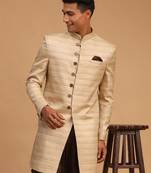 Men'S Beige Silk Blend Sherwani Only Top