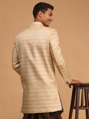Men'S Beige Silk Blend Sherwani Only Top 3