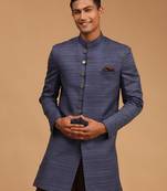 Men'S Navy Blue Silk Blend Sherwani Only Top