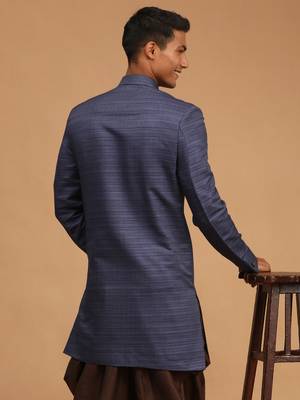 Men'S Navy Blue Silk Blend Sherwani Only Top 3