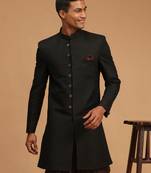 Men'S Black Silk Blend Sherwani Only Top