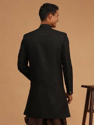 Men'S Black Silk Blend Sherwani Only Top 3