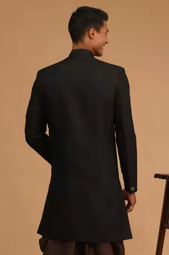 Men'S Black Silk Blend Sherwani Only Top