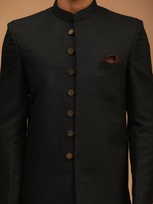 Men'S Black Silk Blend Sherwani Only Top 4