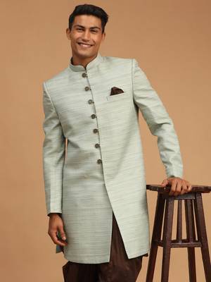 Men'S Mint Green Silk Blend Sherwani Only Top 1