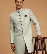 Men'S Mint Green Silk Blend Sherwani Only Top