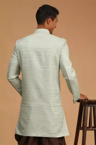 Men'S Mint Green Silk Blend Sherwani Only Top