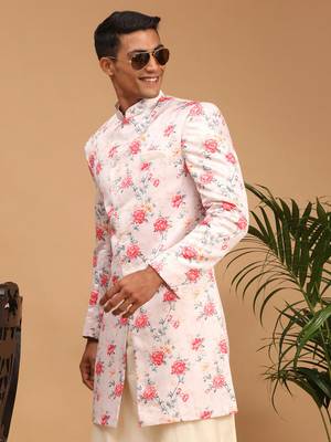 Men'S Multicolor Base Pink - Sherwani Only Top 1