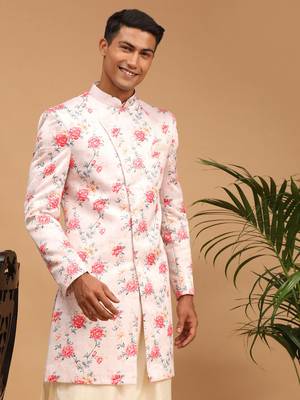 Men'S Multicolor Base Pink - Sherwani Only Top 2