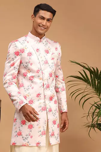 Men'S Multicolor Base Pink - Sherwani Only Top