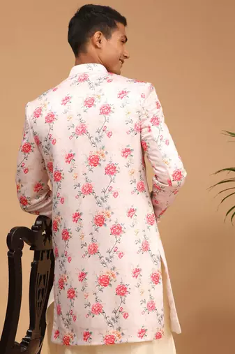 Men'S Multicolor Base Pink - Sherwani Only Top