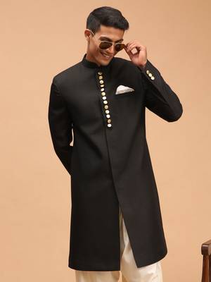 Men'S Black Achkan Sherwani Only Top 1
