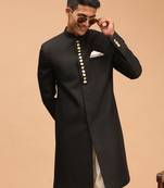 Men'S Black Achkan Sherwani Only Top