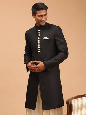 Men'S Black Achkan Sherwani Only Top 2