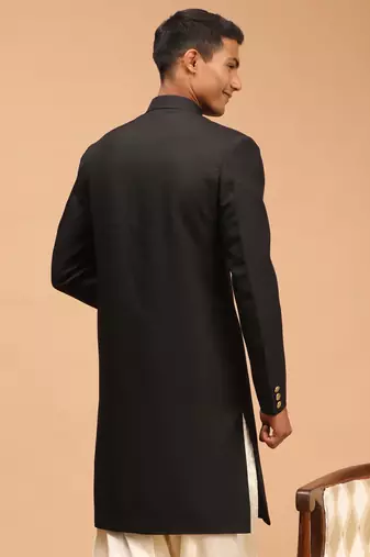 Men'S Black Achkan Sherwani Only Top