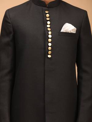 Men'S Black Achkan Sherwani Only Top 4