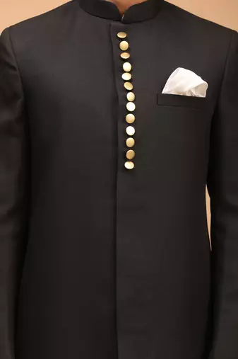 Men'S Black Achkan Sherwani Only Top