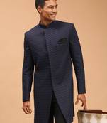 Men'S Navy Blue Silk Blend Sherwani Only Top