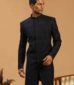 Men'S Navy Blue Silk Blend Sherwani Only Top