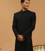 Men'S Black Silk Blend Sherwani Only Top