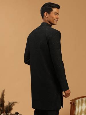 Men'S Black Silk Blend Sherwani Only Top 3