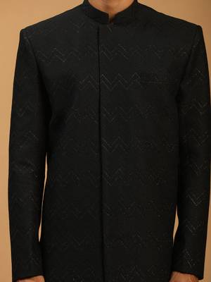 Men'S Black Silk Blend Sherwani Only Top 4