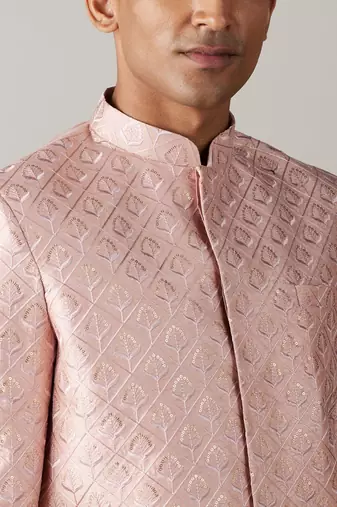 Men'S Peach Silk Blend Sherwani Only Top