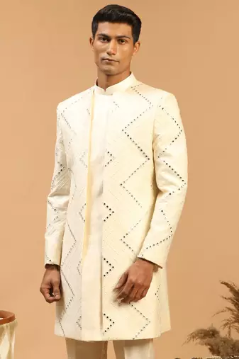 Men'S Cream Viscose Sherwani Only Top