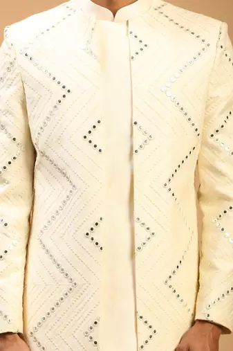 Men'S Cream Viscose Sherwani Only Top