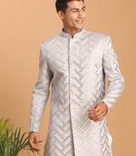 Men'S Aqua Silk Blend Sherwani Only Top.