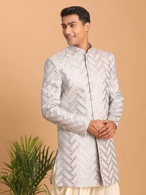 Men'S Aqua Silk Blend Sherwani Only Top. 2