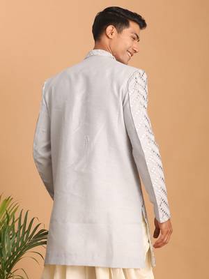 Men'S Aqua Silk Blend Sherwani Only Top. 3