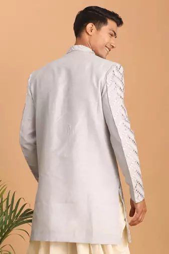 Men'S Aqua Silk Blend Sherwani Only Top.
