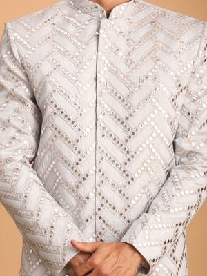 Men'S Aqua Silk Blend Sherwani Only Top. 4