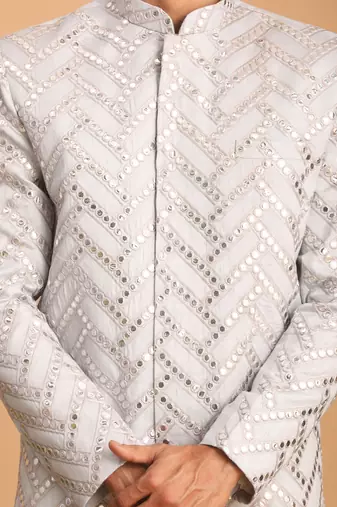 Men'S Aqua Silk Blend Sherwani Only Top.