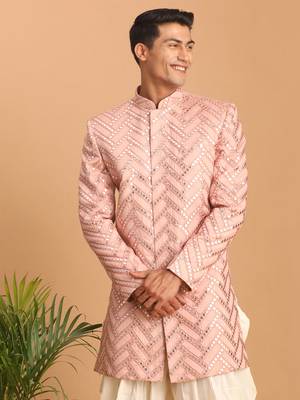 Men'S Pink Silk Blend Sherwani Only Top 1